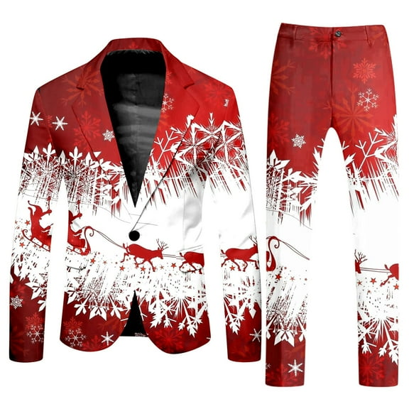 ANINEO Men Christmas Full Print Suit And Pants Sets Stylish Male Outfits Sets