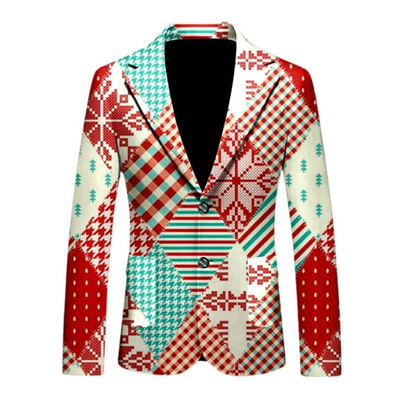 ANINEO Men Christmas Personality Printed Loose Casual Fashion Suit Jacket Blazers Coats Long Sleeve Trendy Male Outwear