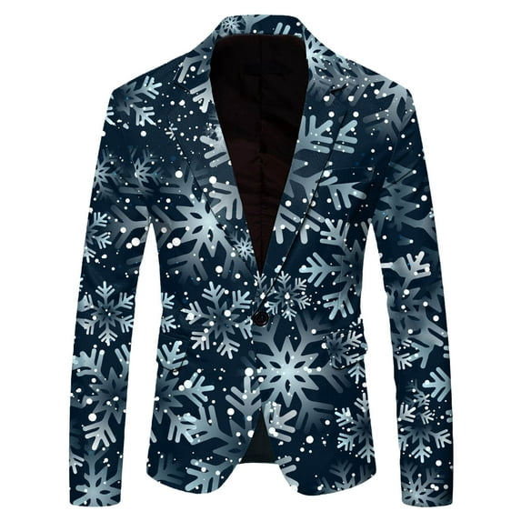 ANINEO Men Christmas Snowflake Santa Printed Pockets Lapel Button Suit Jacket Blazers Coats Suit Long Sleeve Leisure Male Outwear