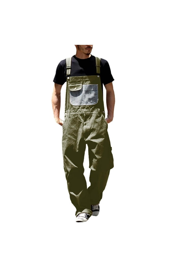 Men Denim Bib Overalls Relaxed Fit Overalls Workwear With Adjustable Straps And Convenient Tool Pockets Solid Color Classic Male Dailywear