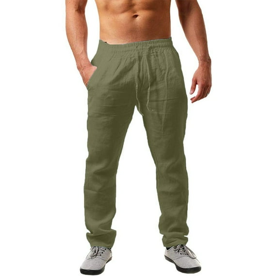 ANINEO Men Fall Summer Hop Breathable Linen Loose Casual Sports Pants Sweatpants Trousers Solid Color Trendy Male Slacks