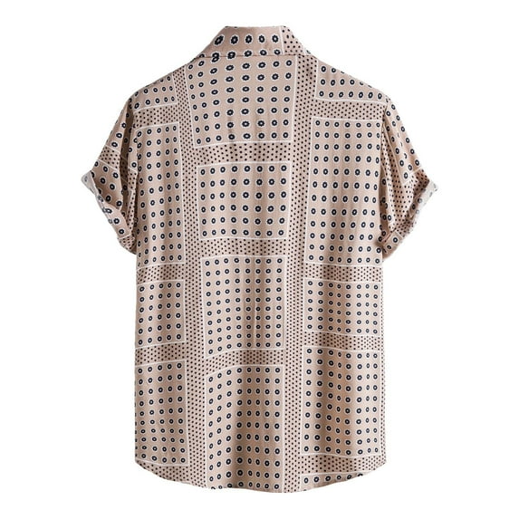 ANINEO Men Fall Summer Printed Turndown Collar Casual Short Sleeve Shirt Stylish Male Dailywear