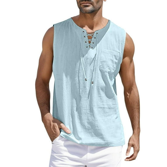 ANINEO Men Fall Summer Tops Casual Sports Sleeveless Tops Cotton Vest Solid Color Fitness Muscle Tank Tops Trendy Male Tops