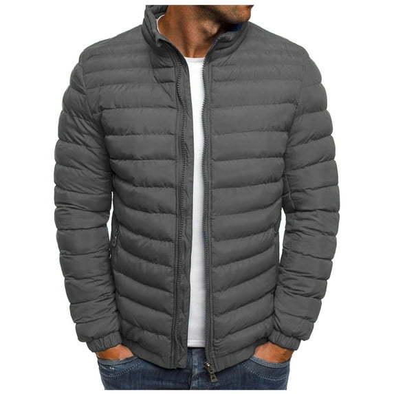 ANINEO Men Fall Winter Leisure Plus Size Zip Pockets Cotton-padded Jacket Coats Tops Blouse Long Sleeve Solid Color Leisure Male Outwear