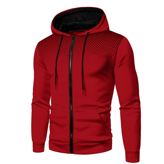 ANINEO Men Fall Winter Leisure Warm Coats Sports Polka Dot Zipper Pockets Hooded Warm Pockets Sweater Tops Solid Color Male Outwear