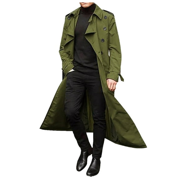 ANINEO Men Fall Winter Long Trench Coats Double Coats Belt Loose Jacket Long Sleeve Solid Color Classic Male Outwear