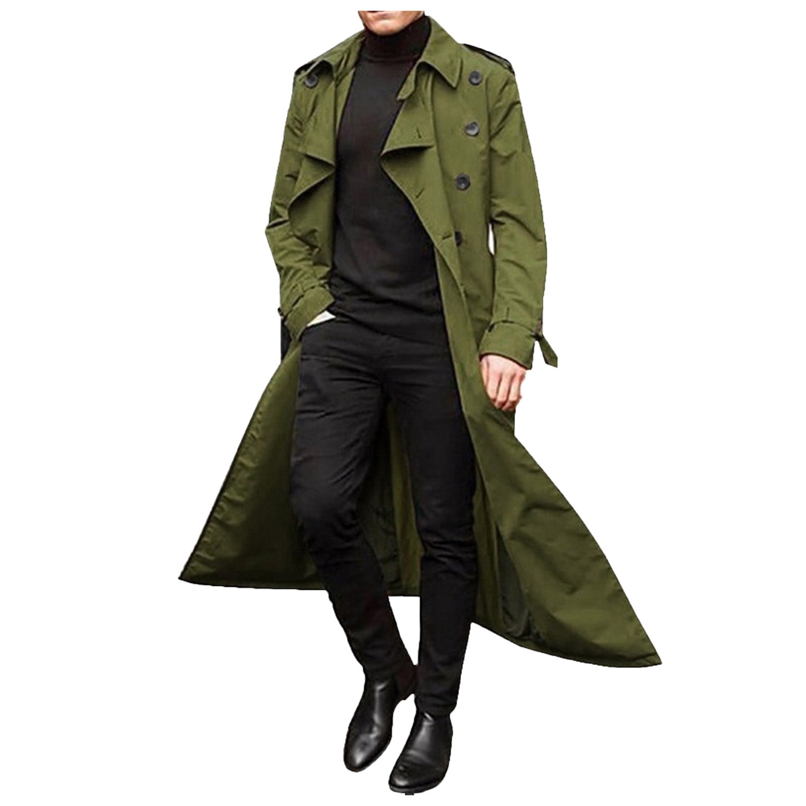 ANINEO Men Fall Winter Long Trench Coats Double Coats Belt Loose