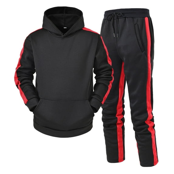 ANINEO Men Fall Winter Outfits Sets Leisure Splice Zipper Tracksuits Long Sleeve Sweatsuit Sports Sweatshirt Tops Hoodie Trousers Pants Sets Solid Color Trendy Male Clothes Sets