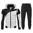 thumbnail image 1 of ANINEO Men Fall Winter Sets Leisure Stitching Zipper Outfits Tracksuits Long Sleeve Sweatsuit Sports Sweatshirt Tops Hoodie Trousers Pants Sets Solid Color Stylish Male Outfits Sets, 1 of 4