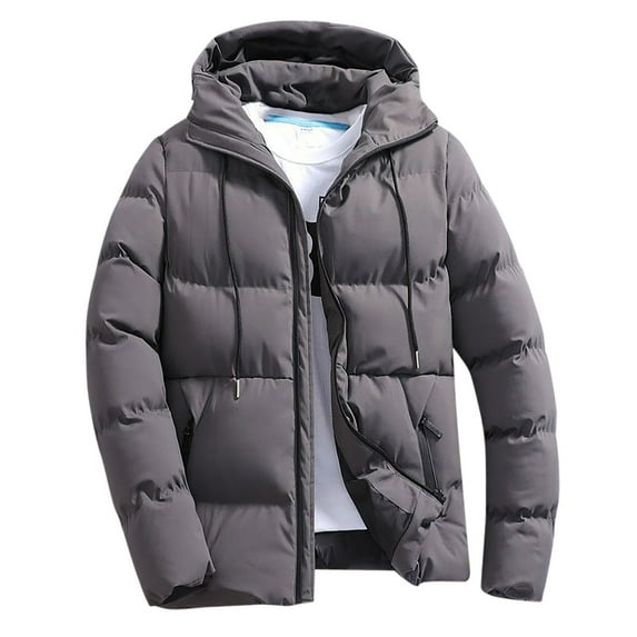ANINEO Men Fall Winter Solid Color Zipper Hooded Loose Outdoor Cotton Coats Tops Blouse Jacket Long Sleeve Leisure Male Outwear