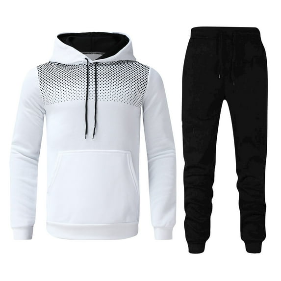 ANINEO Men Fall/winter Sports Leisure Fitness Polka Dot Hoodie Long Sleeve Sweatshirts And Trousers Outfits Sets Solid Color Stylish Male Clothes Sets