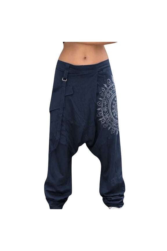 Men Fashion Graphic Print Plus Size Casual Elastic Waist Pockets Wide Leg Harem Pants Male Trousers