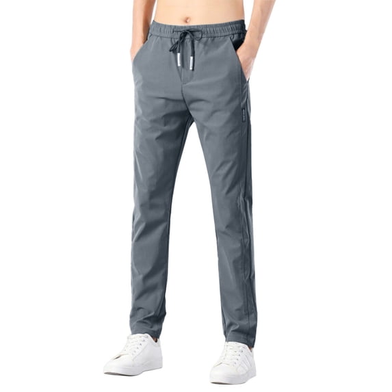 ANINEO Men Fast Dry Stretch Pants Ice Cool Breathable Pants Running Jogger Drawstring Sweatpants Trousers With Pockets Solid Color Male Slacks