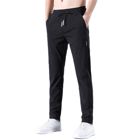 ANINEO Men Fast Dry Stretch Pants Ice Cool Breathable Pants Running Jogger Drawstring Sweatpants Trousers With Pockets Solid Color Trendy Male Slacks