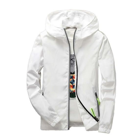 ANINEO Men Reflective Zipper Light Jacket Casual Hooded Windbreaker Coats For Autumn Long Sleeve Solid Color Male Outwear