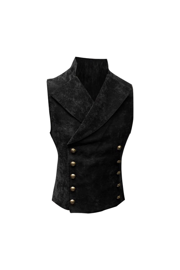 Men Retro Collar Solid Color Button Vests Male Dailywear