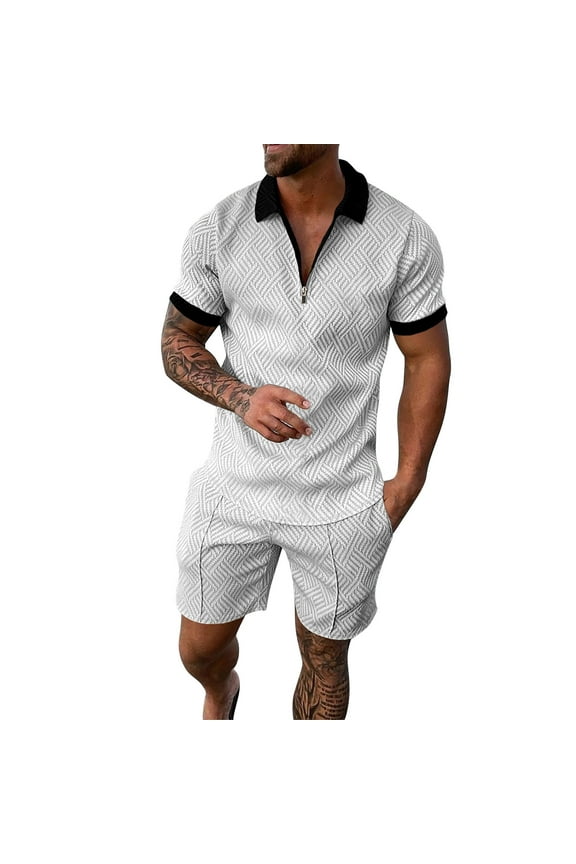 Men Shirt And Shorts Sets Summer Outfits Casual Short Sleeve Suit For Men 2 Piece Shorts Tracksuit Sets Solid Color Trendy Male Outfits Sets
