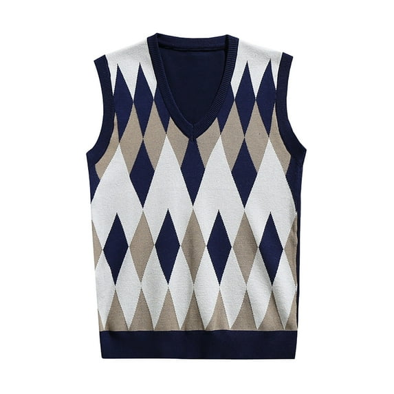 ANINEO Men Sleeveless Sweater Vest Striped Trim V Neck Pullover Vest Tops Leisure Male Knitwear