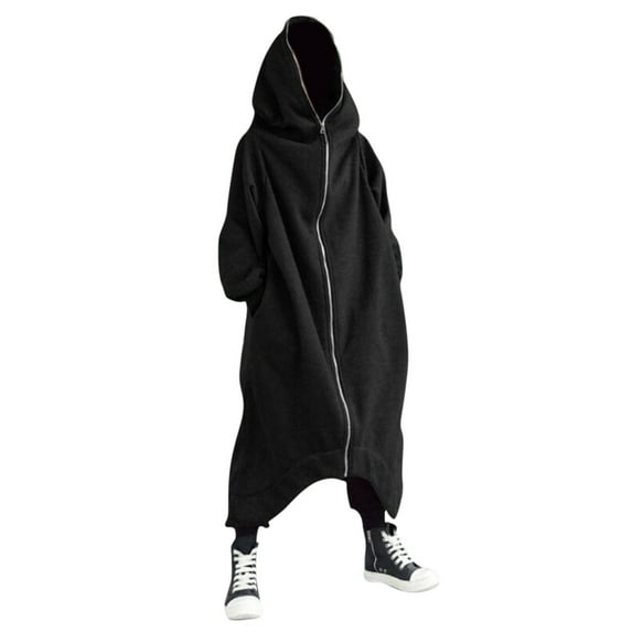 ANINEO Men Solid Color Personality Dark Style Full Body Zipper Long Hooded Long Sleeve Sweatshirt Pullover Tops Jackets Trendy Male Outwear