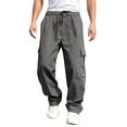 thumbnail image 1 of ANINEO Men Versatile All Season Cargo Pants Pockets Hem Solid Color Plus Size Outdoor Trousers Trendy Male Slacks, 1 of 9