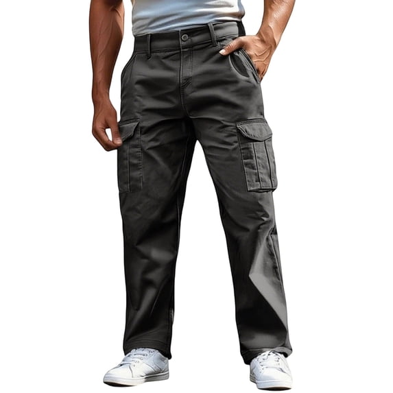 ANINEO Men's Casual Cargo Pants With Pockets Comfortable Loose Fit Workwear Trousers Outdoor Daily Wear Durable Stretch Fabric Solid Color Birthday Daliywear