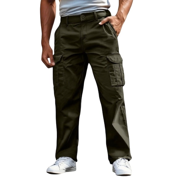 ANINEO Men's Casual Cargo Pants With Pockets Comfortable Loose Fit Workwear Trousers Outdoor Daily Wear Durable Stretch Fabric Solid Color Holiday Daliywear