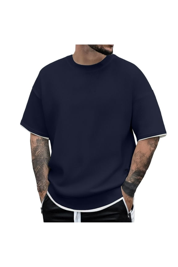 Men's Casual T-Shirts Everyday Stylish Two Layer Design With Fabric Tops Relaxed Comfort Tee Solid Color Stylish Daliywear
