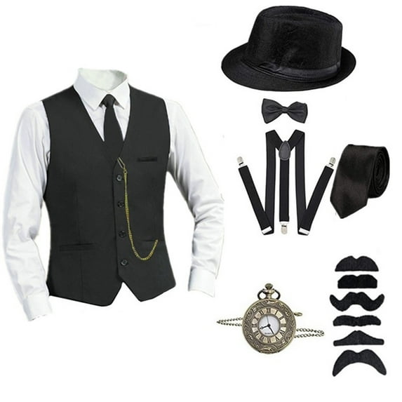 ANINEO Men's Clothess Accessories Set Vest Pocket Suits Festival 1920s Men Party Outfit