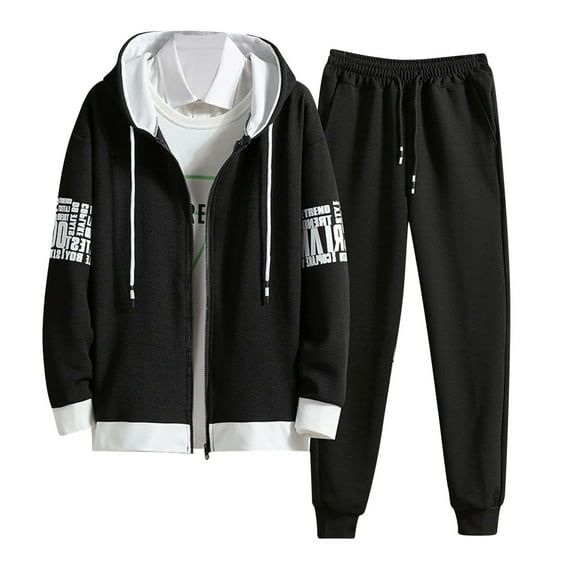 ANINEO Mens Autumn Long Sleeve Sweatshirt Tops Hoodie Trousers Pants Sets Loose Casual Coats Boys Ankle-Tied Sports Long Pants Classic Male Outfits Sets