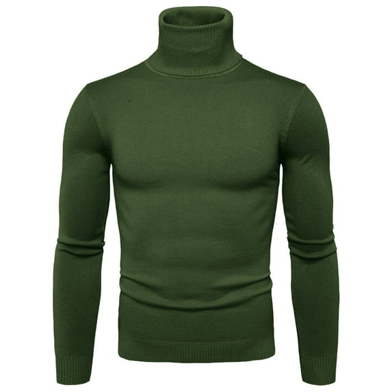 FEIFLY Mens Autumn Winter Solid Color Soft Turtleneck Sweater Square Collar Flexibility Close Fitting Tops Slim Knitwear Versatile Outwear