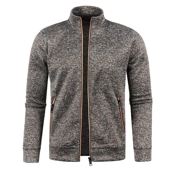 ANINEO Mens Fall Winter Zipper Stank Collar Solid Color Sweater Long Sleeve Fashion Tops Sweatshirt Coats Leisure Male Dailywear