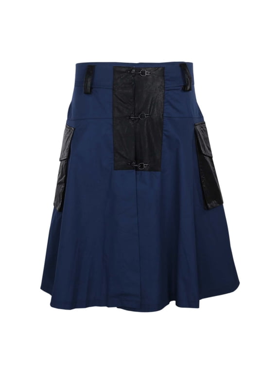 Mens Fashion Casual Scottish Style Solid Color Pocket Decorate Pleated Skirt Clothes