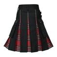 thumbnail image 1 of ANINEO Mens Fashion Scottish Style Plaid Contrast Color Pockets Pleated Skirts Solid Color Trendy Male Skirts, 1 of 4