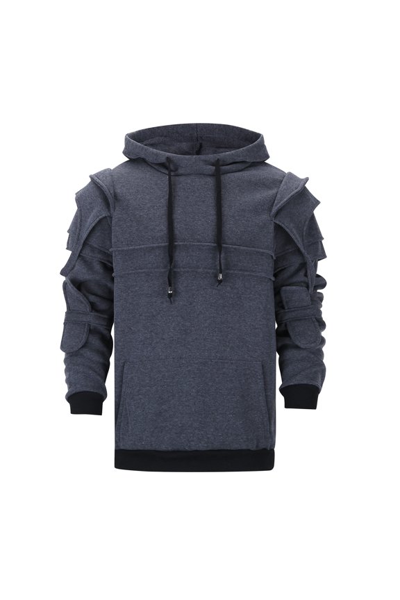 Mens Retro Drawstring Hoodie Jacket Elbow Solid Color Casual Comfortable Fit For Outdoor Activities Clothes