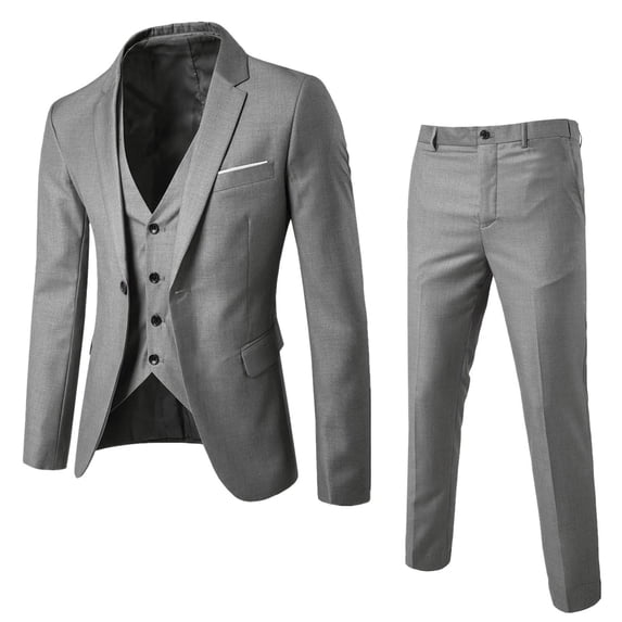 ANINEO Mens Suit Slim 3 Piece Suit Outfits Sets Business Wedding Party Jackets Vests Pants Coats Long Sleeve Solid Color Trendy Male Clothes Sets