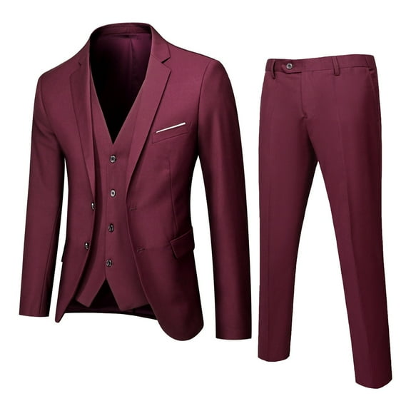 ANINEO Mens Suit Slim 3 Piece Suit Outfits Sets Business Wedding Party Jackets Vests Pants Long Sleeve Solid Color Male Clothes Sets