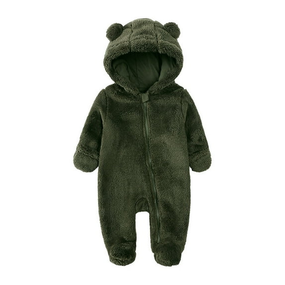 ANINEO Baby Boys Girls Snowsuit Winter Coats Long Sleeve Solid Color Bear Warm Plush Hooded Footed O-Neck Romper Jumpsuit Onesie Classic Child Dailywear