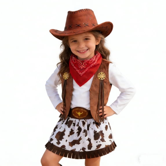 ANINEO Outfit Sets For Girls 5 Piece Toddler Kids Clothes Festival Wear Cowboy Birthday Party Christmas Clothing for Child