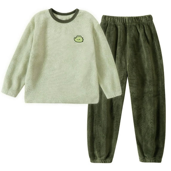 ANINEO Outfit Sets Cozy Flannel Outfit Kids Warm Sleep Boys Girls Comfortable Home Wear Children Soft Thick For Cold Weather Breathable Long Sleeve O-Neck Shirts And Pants Clothes Sets
