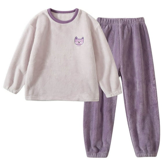 ANINEO Outfit Sets Cozy Flannel Outfit Kids Warm Sleep Boys Girls Comfortable Home Wear Children Soft Thick For Cold Weather Trendy Long Sleeve O-Neck Shirts And Pants Clothes Sets