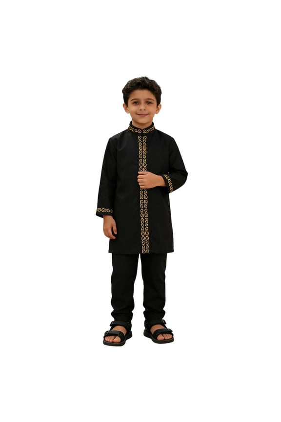 Outfit Sets Teenage Boys Long Sleeve Robe Suit Ational Embroidered Robe Suit Arab Child's Wear Out Wear Breathable Toddler Clothes Sets