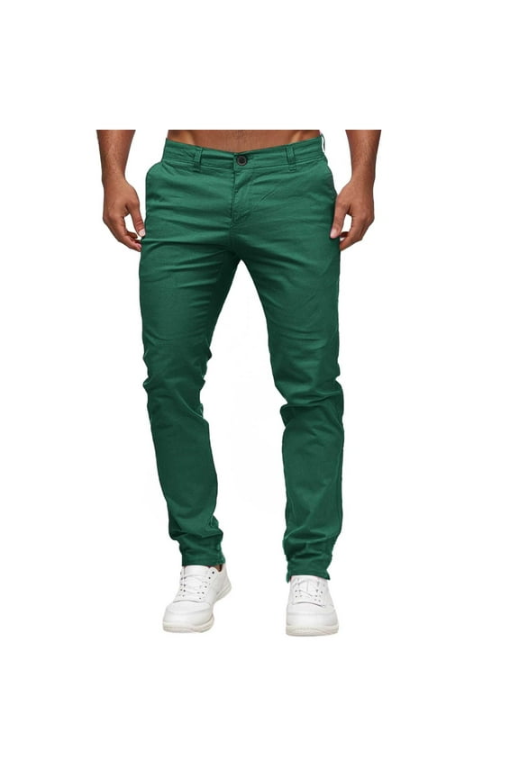 Slim Waist Full Trousers Men Casual Solid Color Mid Pockets Length Fashion Pants Men Pants Leisure Male Slacks