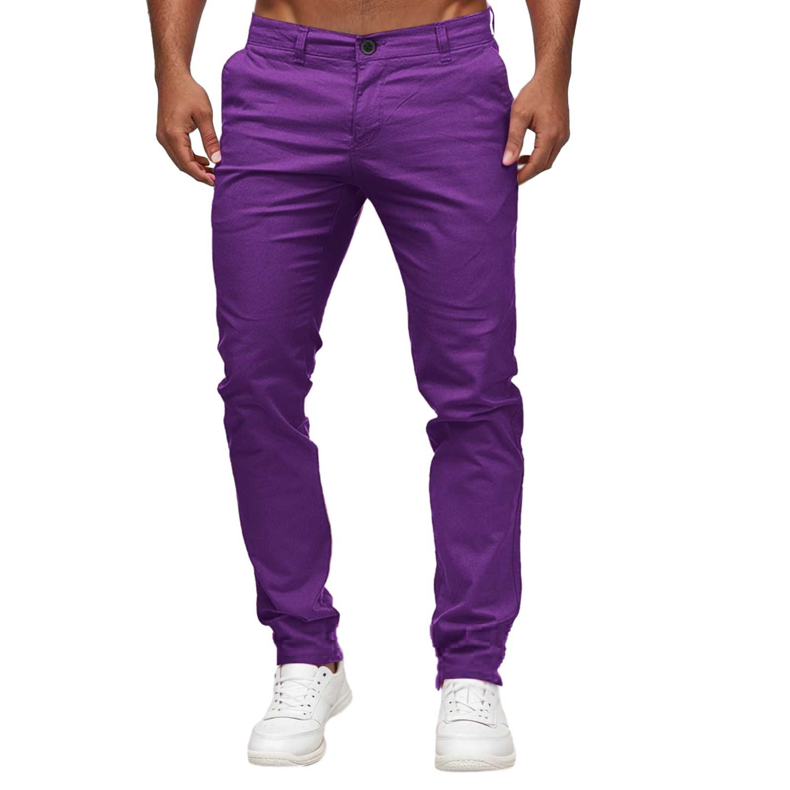 ANINEO Slim Waist Full Trousers Men Casual Solid Color Mid Pockets ...