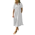 thumbnail image 1 of ANINEO Striped Lapel Button Down Shirt Dress Women Blue White Striped Midi Tshirt Dress Summer Functional Pockets Trendy Daliywear, 1 of 5