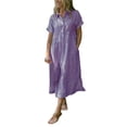 thumbnail image 1 of ANINEO Striped Lapel Button Down Shirt Dress Women Blue White Striped Midi Tshirt Dress Summer Functional Pockets Versatile Daliywear, 1 of 5