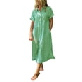 thumbnail image 1 of ANINEO Striped Lapel Button Down Shirt Dress Women Blue White Striped Midi Tshirt Dress Summer Functional Pockets Versatile Daliywear, 1 of 5