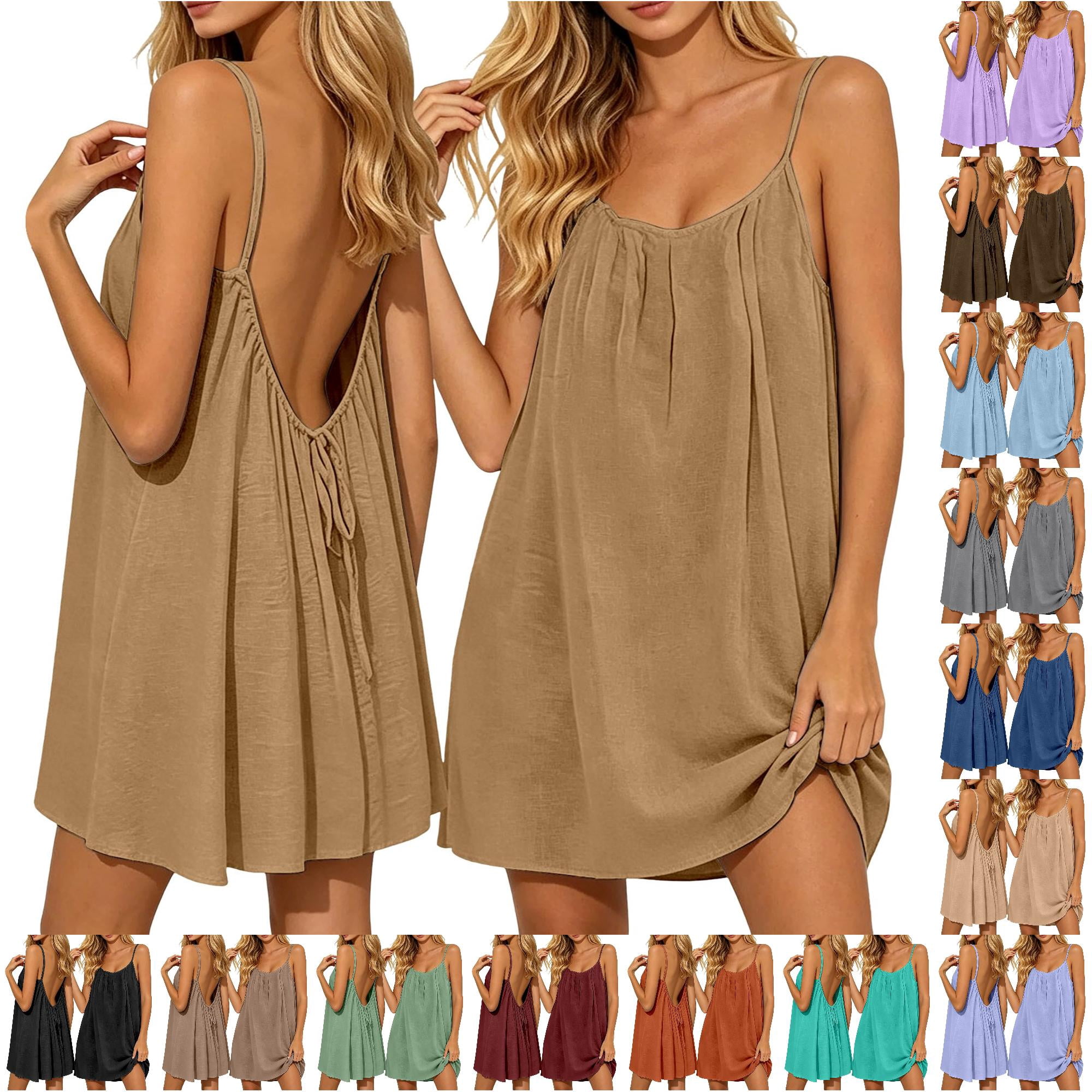 ANINEO Summer Dresses For Women 2026 Casual Sleeveless Backless Solid ...