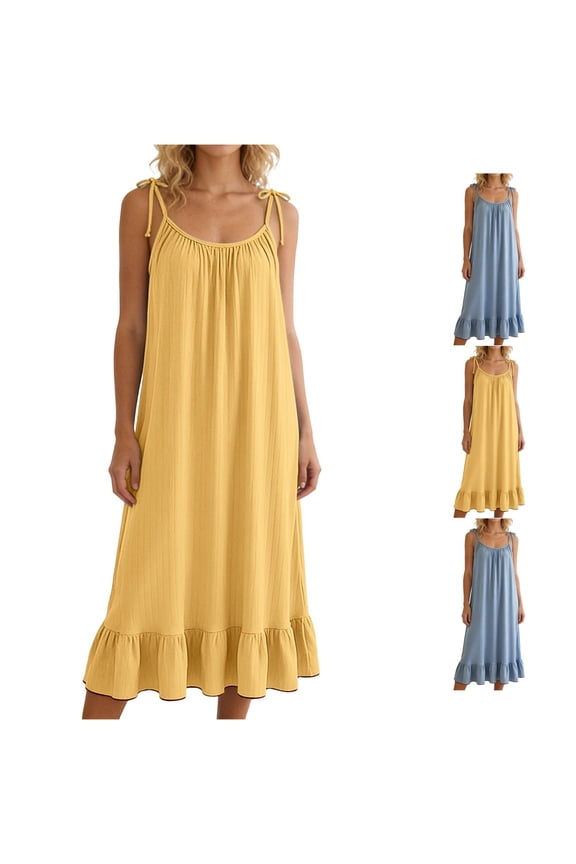 Summer Dresses For Women 2026 Long Floral Elegant Boho Tie Belted Patchwork Empire Waist Short Sleeve Flowy Maxi Solid Color Sleeveless Crew Neck Spaghetti Strap Stylish Dress