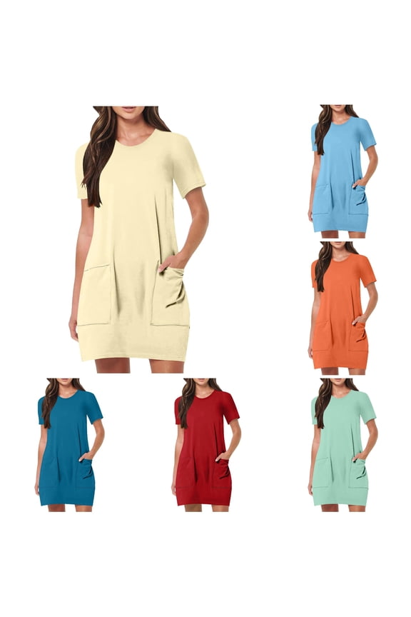 For Women Mini Casual Workout Sport Tennis Athletic With 2 Pockets Solid Color Short Sleeve Crew Neck Garden Party Dress