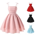 thumbnail image 1 of ANINEO For Girls Solid Color With Bowknot Sweet Sleeveless For Kids Spaghetti Strap Smocked Ruched A-Line Swing Layered Bow Tie Shoulder Flowy Cami Mini Vacation Dress, 1 of 4